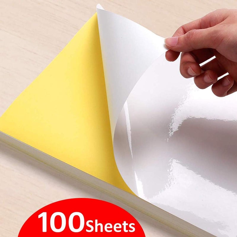 Premify 100 Printable Sheets of A4 Size | Glossy White Sticker Paper Printing Labels - Adhesive Stickers Label for Mailing Address, Photos & Pictures, Stationery Stickers for Trade Mark, Photocopies Children - Image 2