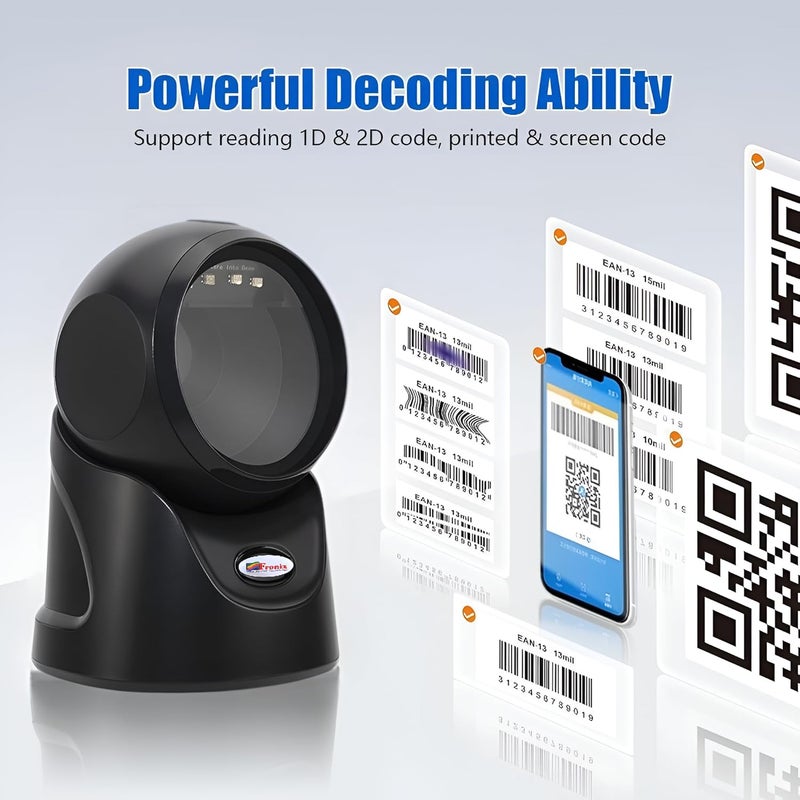 Fronix 1D 2D QR Hands-Free Desktop Barcode Scanner | Table Top Plug & Play Automatic | Scan All Types of Barcode | Useful for Supermarkets Malls Warehouse Retail | Wide Scan Window | Adjustable Angle - Image 3