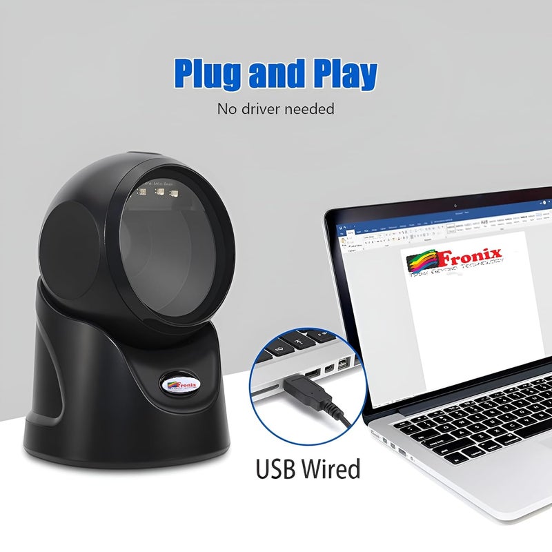 Fronix 1D 2D QR Hands-Free Desktop Barcode Scanner | Table Top Plug & Play Automatic | Scan All Types of Barcode | Useful for Supermarkets Malls Warehouse Retail | Wide Scan Window | Adjustable Angle - Image 4