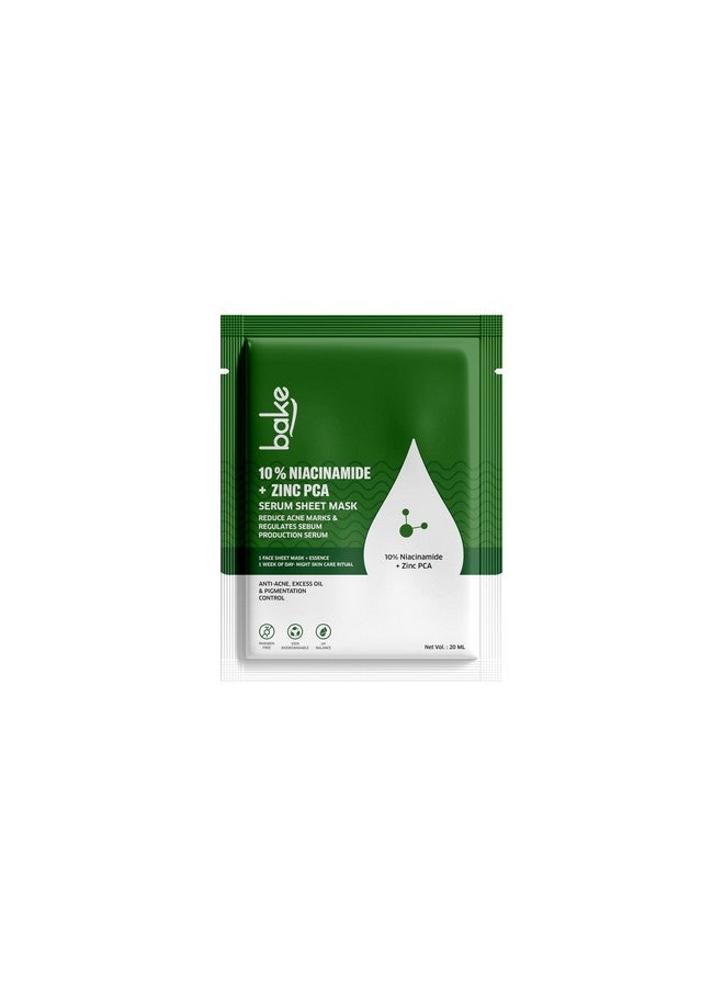 Bake 10% Niacinamide + Zinc PCA Sheet Mask for Acne, Acne Marks & Pigmentation | Oil Control & Skin Clarifying | Paraben-Free & 100% Biodegradable (20g) - Image 1