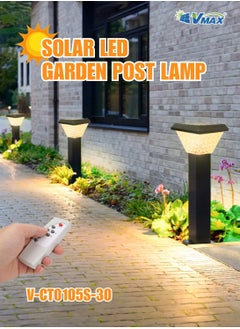 Vmax Solar Garden Post Light-80Cm-Black, Remote-Controlled LED Outdoor Solar Lamp, 3000K(Warm)/4000K(Neutral)/6500K(Cool) White Light, 3 Color Changing, 7500 MAh Battery, For Garden Yard Lawn Patio Pathway  - Image 2