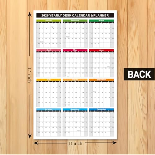YvnShine 2026 Wall Desk Calendar 11x17 Inch, Reversible 2-Sided Horizontal or Vertical, 12 Month with Generous Block Space & Holidays Marked for Office, Home, School - 2 Pack (1 Laminated & 1 Cardstock) - Image 5
