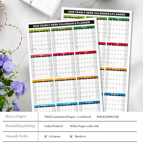 YvnShine 2026 Wall Desk Calendar 11x17 Inch, Reversible 2-Sided Horizontal or Vertical, 12 Month with Generous Block Space & Holidays Marked for Office, Home, School - 2 Pack (1 Laminated & 1 Cardstock) - Image 3