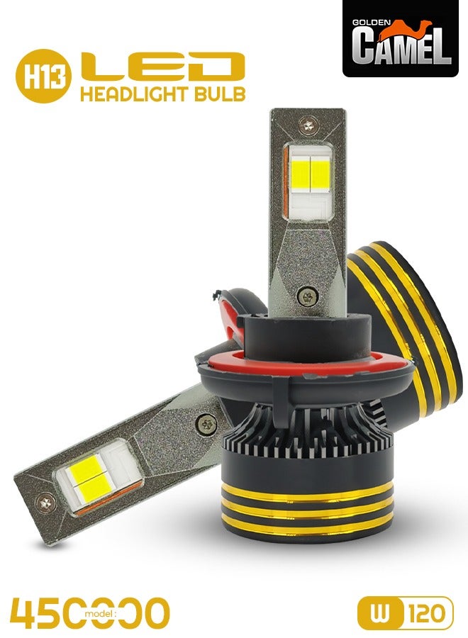 جولدن كامل Golden Camel M8 Pro H13 LED Headlight Bulb 120W 15000LM IP65 Waterproof 6500K Cool White Light with Aviation Aluminum Heat Sink 12V–24V DC Car LED Headlamp Conversion Kit (Set of 2) - Image 1