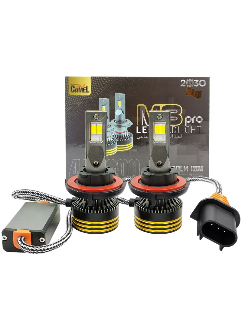 جولدن كامل Golden Camel M8 Pro H13 LED Headlight Bulb 120W 15000LM IP65 Waterproof 6500K Cool White Light with Aviation Aluminum Heat Sink 12V–24V DC Car LED Headlamp Conversion Kit (Set of 2) - Image 5