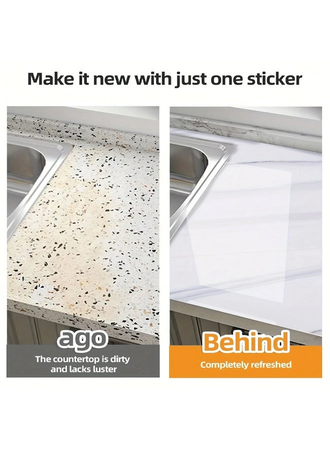 زيمي ملصقات مطبخ ذاتية اللصق، لفة واحدة، ملصقات حائط ذاتية اللصق مقاومة للماء والزيت، ورق حائط لتجديد أسطح الموقد والخزائن والبلاط السيراميكي، ورق حائط من الرخام لحوض الغسيل في الحمام، ملصقات حائط من الرخام (أبيض) - Image 5