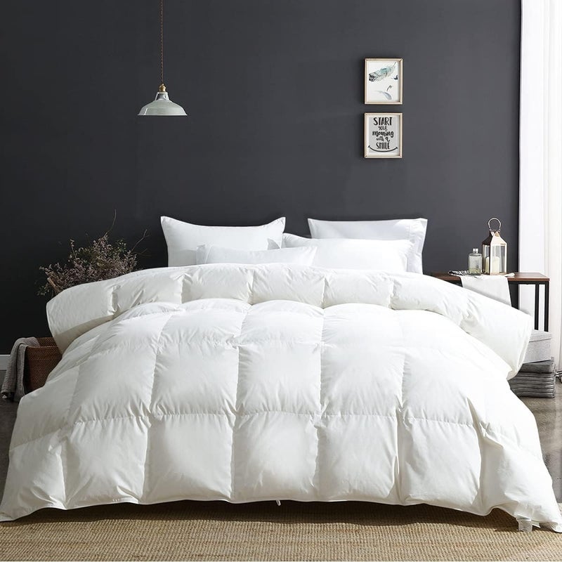 APSMILE Oversized Queen Luxury 100 Organic Cotton All Season Down Feather Fibers Comforter Fluffy FillPower Medium Warmth Duvet Insert 98x98 Ivory White