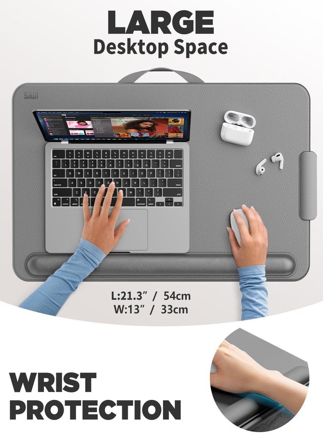 SAIJI Lap Desk with Cushion, Computer Laptop Stand, Lap Laptop Table, Built-in Drawer Storage, Phone Holder, Wrist Pad - Image 2