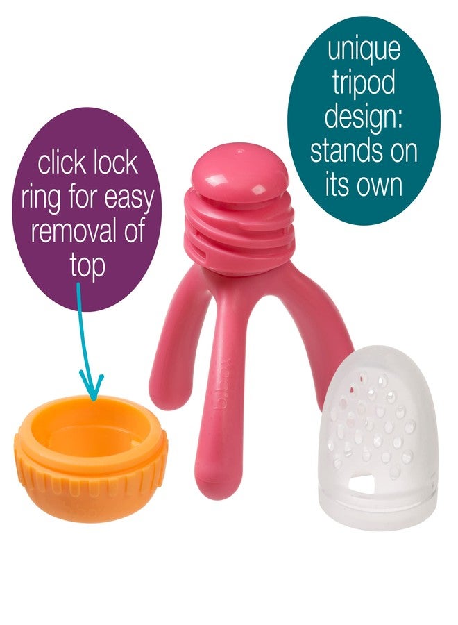 b.box Silicone Fresh Food Feeder | Ages 4 Months+ | Tripod Design Easy for Baby to Hold | Perfect for Fresh or Frozen Foods | Cap Included for On The Go | Dishwasher Safe (Strawberry Shake) - Image 3