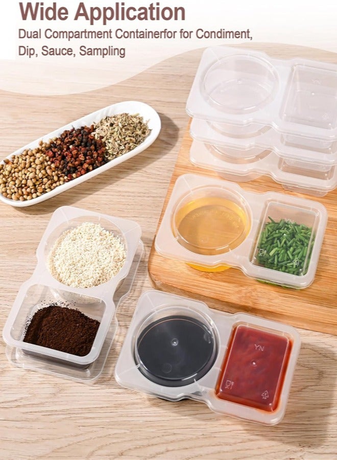 20pcs Double Compartment Condiment Container with Lids, Disposable 2 Compartment Sauce Containers Portable Snack Pack Containers Clear Plastic Snack Containers for Travel - Image 3