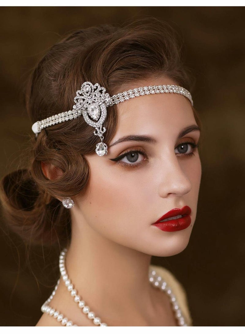 Excefore 1920's Flapper Headband, Great Gatsby Headpiece 20s Art Deco Hair Accessories Headband Sliver - Image 1