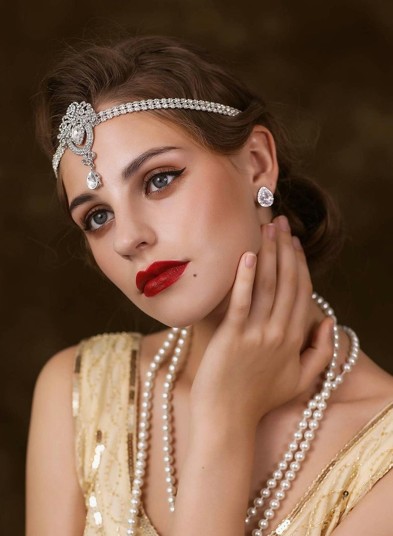 Excefore 1920's Flapper Headband, Great Gatsby Headpiece 20s Art Deco Hair Accessories Headband Sliver - Image 2
