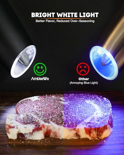 AmuseWit Gravity Electric Salt and Pepper Grinder Set [White Light] USB Rechargeable Automatic Pepper and Salt Mills,Adjustable Coarseness,One-Handed Operation,Matte Black - Image 3