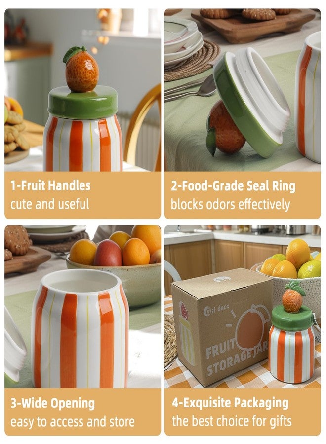 DIF DECO Cookie Jars with Lid Airtight, Hand Painted Orange Ceramic Food Storage Containers with Lids for Home Decor and Kitchen Countertops, For Coffee, Spices, Sugar, Tea, Salt, Honey, Candy, Nut - Image 3