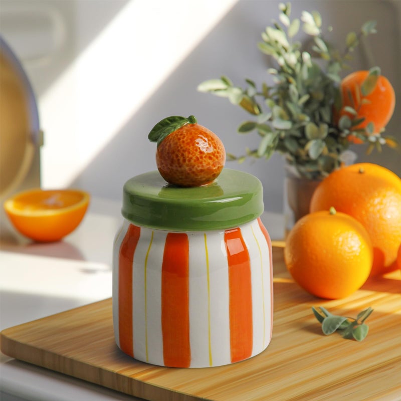 DIF DECO Cookie Jars with Lid Airtight, Hand Painted Orange Ceramic Food Storage Containers with Lids for Home Decor and Kitchen Countertops, For Coffee, Spices, Sugar, Tea, Salt, Honey, Candy, Nut - Image 1