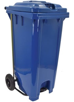 VINSTAR 100 Ltr Blue Outdoor Waste Center Pedal Bins, Garbage Can Container With Attached Lid & Two Wheeled - High Density Polyethylene (HDPE) Heavy-Duty  - Image 1