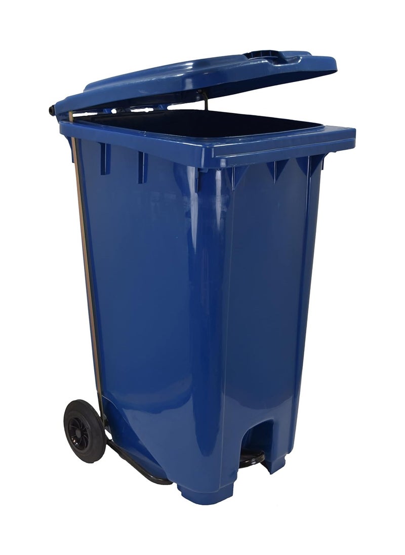 VINSTAR - 100 Ltr Blue Outdoor Waste Center Pedal Bins, Garbage Can Container With Attached Lid & Two Wheeled - High Density Polyethylene (HDPE) Heavy-Duty - Image 1