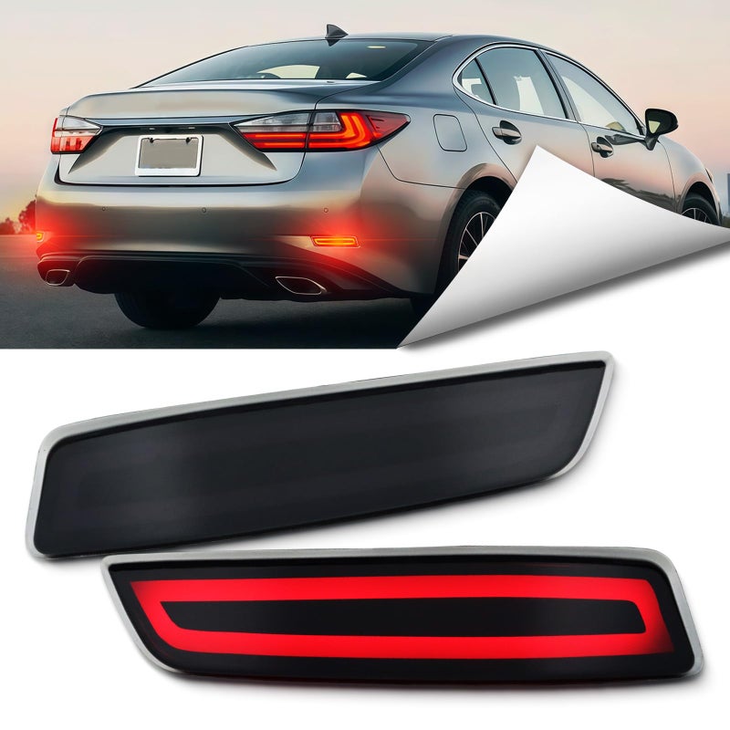 BINQIGOO 2Pc Full LED Rear Bumper Reflector Lights Kit for Lexus ES350 ES300h 20132018 20132020 GS200t GS350 GS460 GS450h Tail Lamp Brake Fog Lamps DRL Turn Signal Lamp Accessories Smoked - Image 2