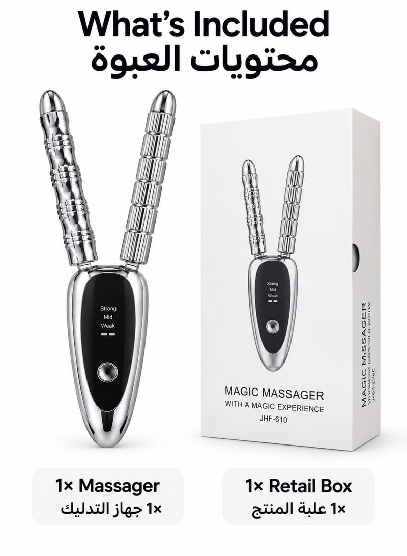 MOSH Dual-Head Electric Face & Neck Massager, 3-Level Portable Beauty Massage Tool with Metal Contact Heads for Daily Face, Neck & Body Care - Image 5