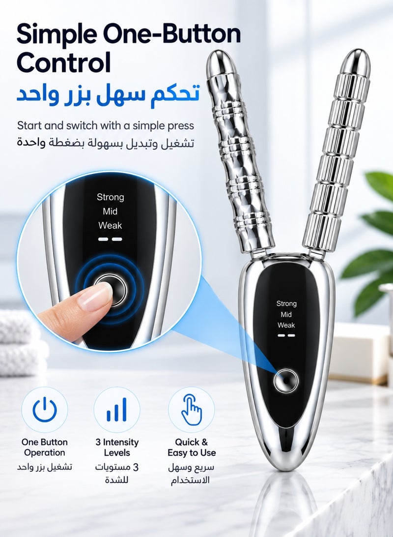 MOSH Dual-Head Electric Face & Neck Massager, 3-Level Portable Beauty Massage Tool with Metal Contact Heads for Daily Face, Neck & Body Care - Image 3