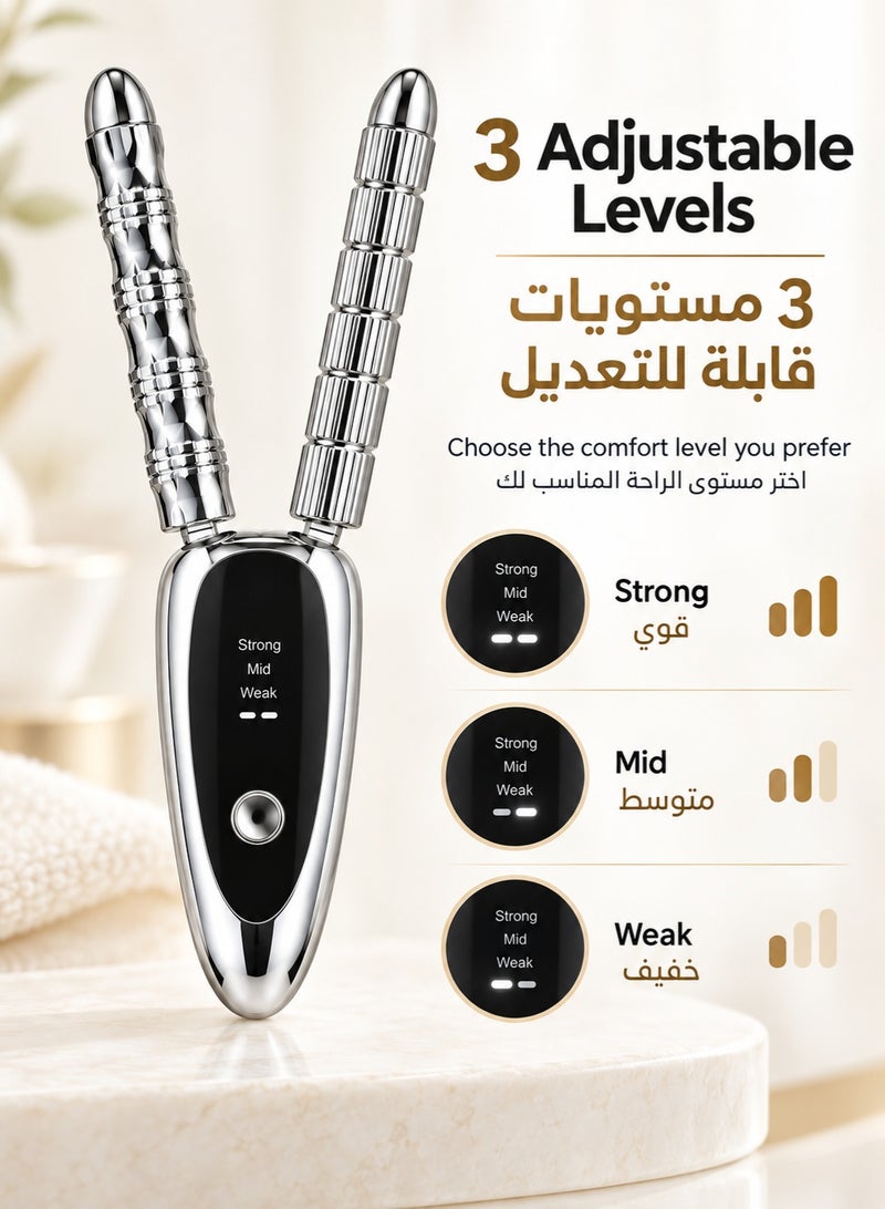 MOSH Dual-Head Electric Face & Neck Massager, 3-Level Portable Beauty Massage Tool with Metal Contact Heads for Daily Face, Neck & Body Care - Image 2