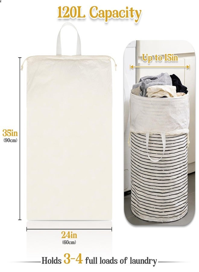 WiseBoy Laundry Bag with Handles & Drawstring, Extra Large Heavy Duty Dirty Clothes Storage Bag, 24"x 35" Ultra Light Travel Laundry Bag, Basket Hamper Liner, Washable Nylon Storage Sack, Cream - Image 2