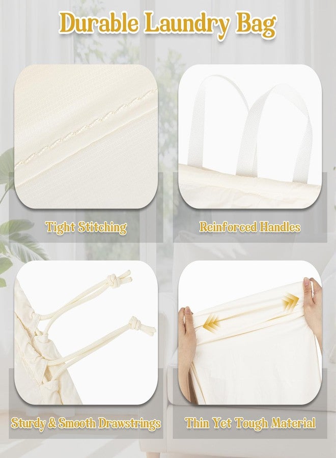WiseBoy Laundry Bag with Handles & Drawstring, Extra Large Heavy Duty Dirty Clothes Storage Bag, 24"x 35" Ultra Light Travel Laundry Bag, Basket Hamper Liner, Washable Nylon Storage Sack, Cream - Image 5