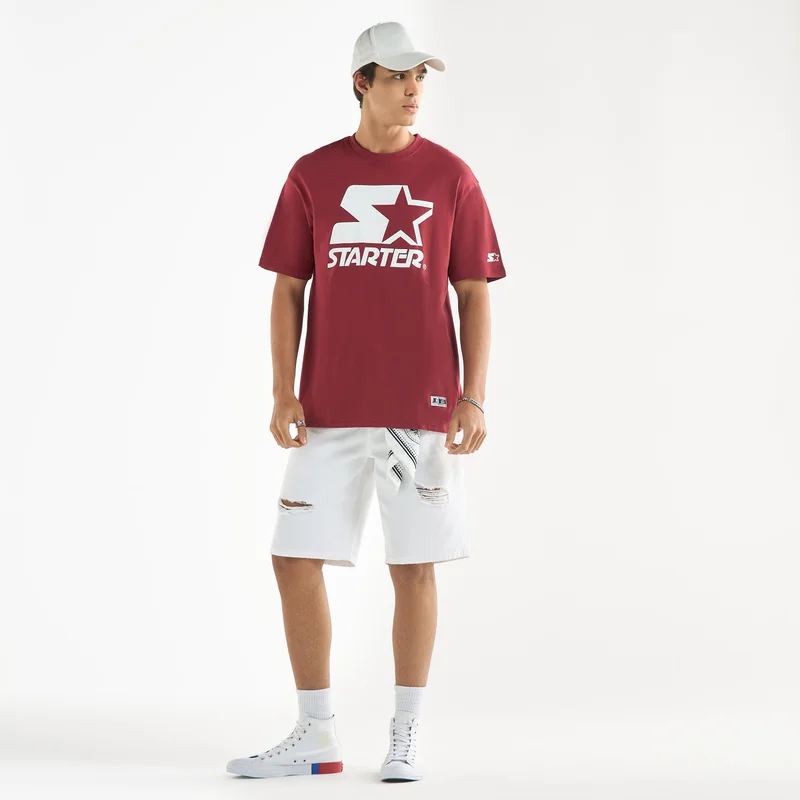 STARTER Starter Logo Print Crew Neck T-shirt with Short Sleeves