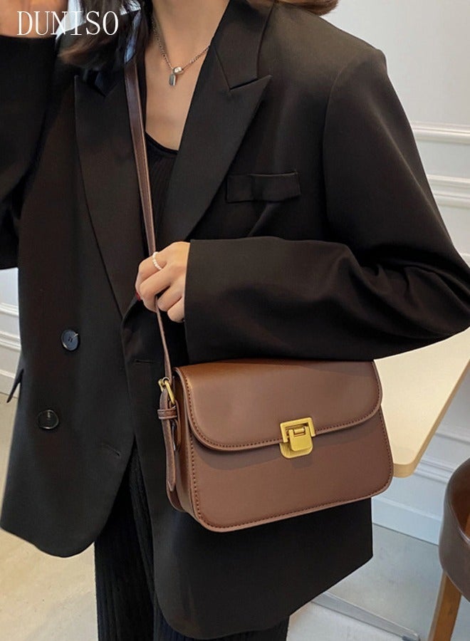 DUNISO Small Vintage Leather Shoulder Tote Bag Crossbody Body Bag for Women Purse Crossover Bag Fashionable Handbags for Women with 2 Adjustable Straps - Image 3