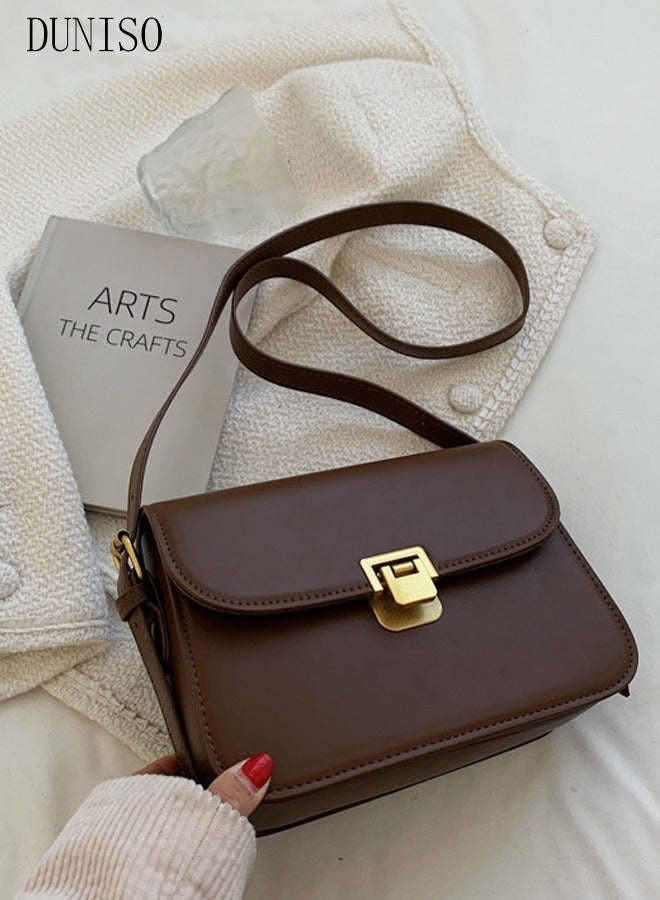 DUNISO Small Vintage Leather Shoulder Tote Bag Crossbody Body Bag for Women Purse Crossover Bag Fashionable Handbags for Women with 2 Adjustable Straps - Image 5