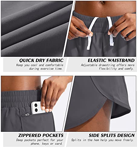 Soothfeel Womens Running Shorts with Zipper Pockets High Waisted Athletic Gym Workout Shorts for Women with Liner - Image 4