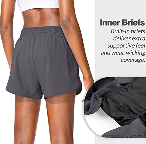 Soothfeel Womens Running Shorts with Zipper Pockets High Waisted Athletic Gym Workout Shorts for Women with Liner - Image 2