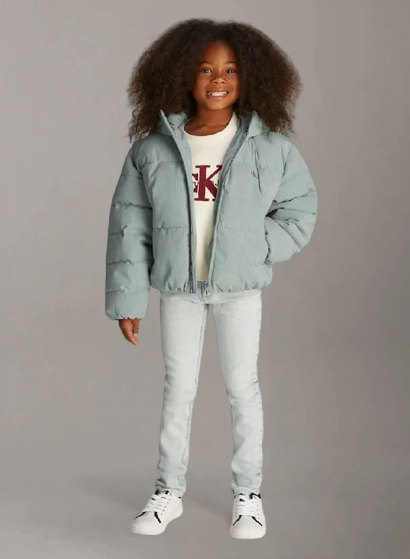 كالفن كلاين جينز جاكيت منفوخ بغطاء للرأس