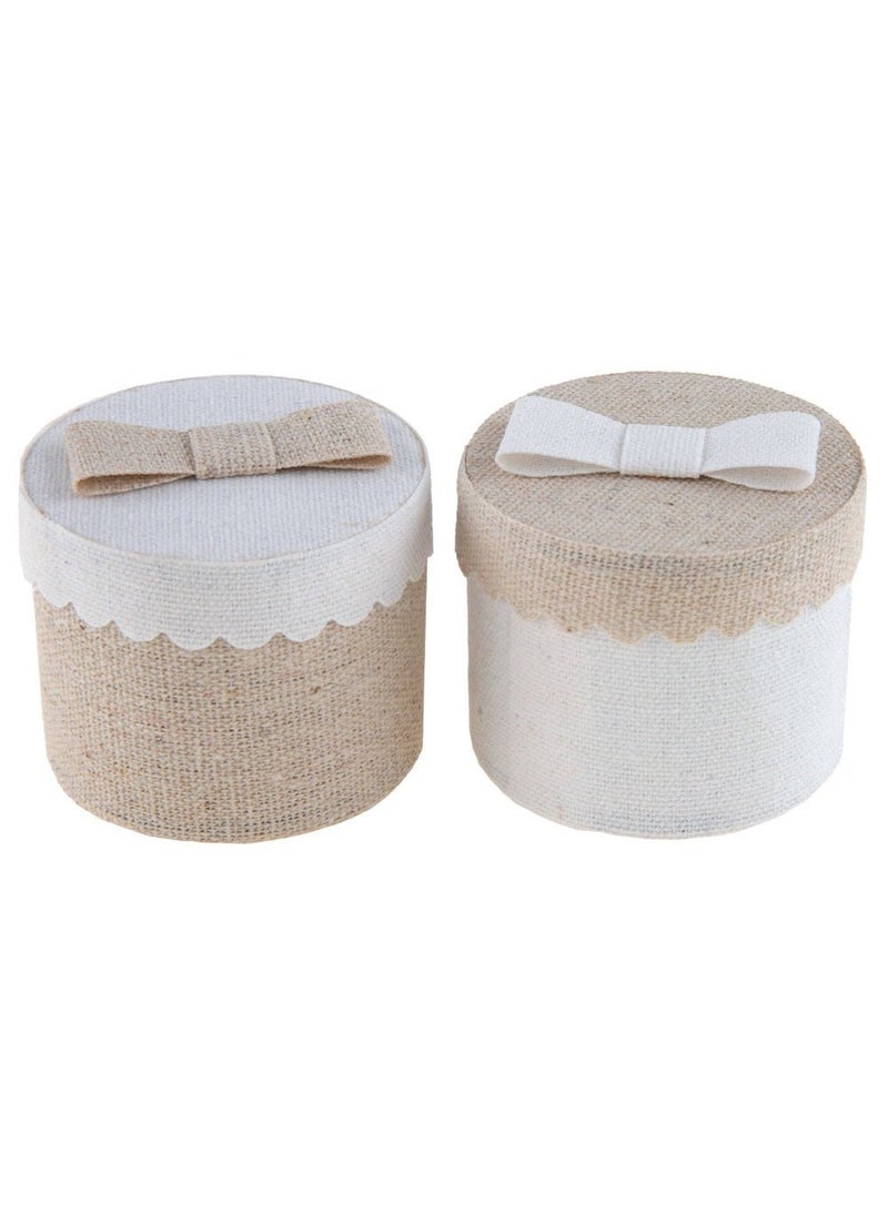 صناديق هدايا دائرية بيضاء بيج بوليستر قطن 6 سم عبوة من 4 قطع