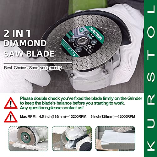 KURSTOL Tile Diamond Saw Blade - 4.5"/115mm Dual-Purpose Diamond Cutting Disc,Angel Grinder Blade Arbor 5/8"-11 Thread for Cutting and Grinding Ceramic Tiles,Porcelain,Granite,Marble - Image 5