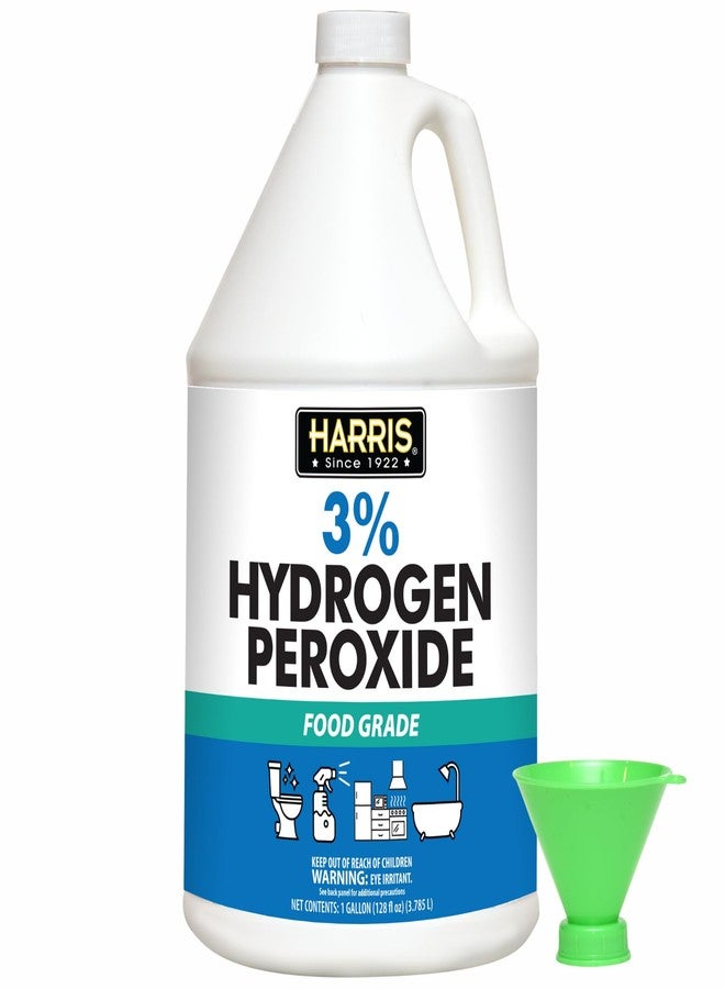 HARRIS 3% Food Grade Hydrogen Peroxide, 128oz, for Kitchen, Bath, Laundry, & Home Cleaning w/Easy Fill Funnel Included - Image 1