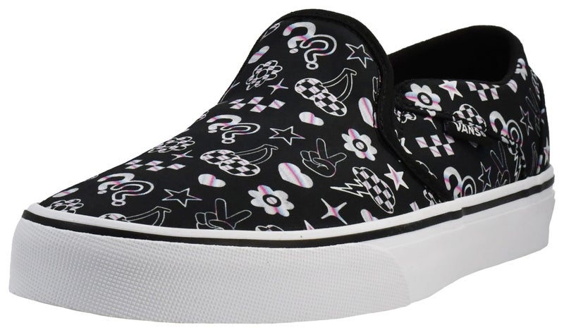 Vans Women's Asher Slip-On Shoe | Comfortable Sneakers for Walking, Fashion & Everyday Wear, Iridescent Doodle Black, 8 - Image 1