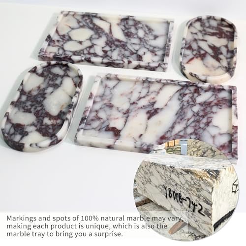 DUANYAN Real Luxurious Natural Marble Vanity Tray Genuine Marble Storage Tray for Home Decor Stone Tray for Bathroom/Kitchen/Vanity/Dresser Non-Resin/Non-Ceramic/Viola Oval Set - Image 3
