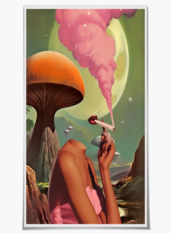 Yostyle 70s Art Vintage Surreal Canvas Wall Art Egoless Trendy Abstract Aesthetic Room Decor Retro Mushroom Moon Woman Poster Prints Wall Decor Picture Living Room Bedroom Bathroom 12x16in Unframed - Image 1