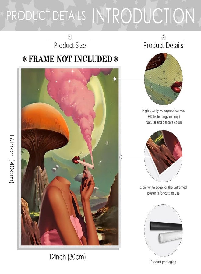 Yostyle 70s Art Vintage Surreal Canvas Wall Art Egoless Trendy Abstract Aesthetic Room Decor Retro Mushroom Moon Woman Poster Prints Wall Decor Picture Living Room Bedroom Bathroom 12x16in Unframed - Image 2