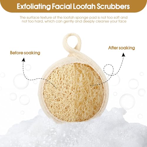 wokelai Exfoliating Loofah Sponge Pads Face loofa Brush 6 Pack 3.15 inches Made of 100% Natural Luffa Body and Facial Scrub Pad Personal Care Close Skin for Men and Women for Bath Spa and Shower - Image 5