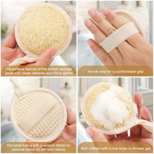 wokelai Exfoliating Loofah Sponge Pads Face loofa Brush 6 Pack 3.15 inches Made of 100% Natural Luffa Body and Facial Scrub Pad Personal Care Close Skin for Men and Women for Bath Spa and Shower - Image 3