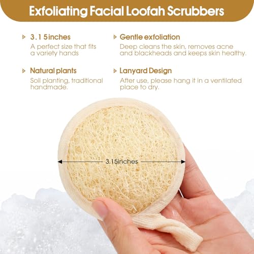 wokelai Exfoliating Loofah Sponge Pads Face loofa Brush 6 Pack 3.15 inches Made of 100% Natural Luffa Body and Facial Scrub Pad Personal Care Close Skin for Men and Women for Bath Spa and Shower - Image 4
