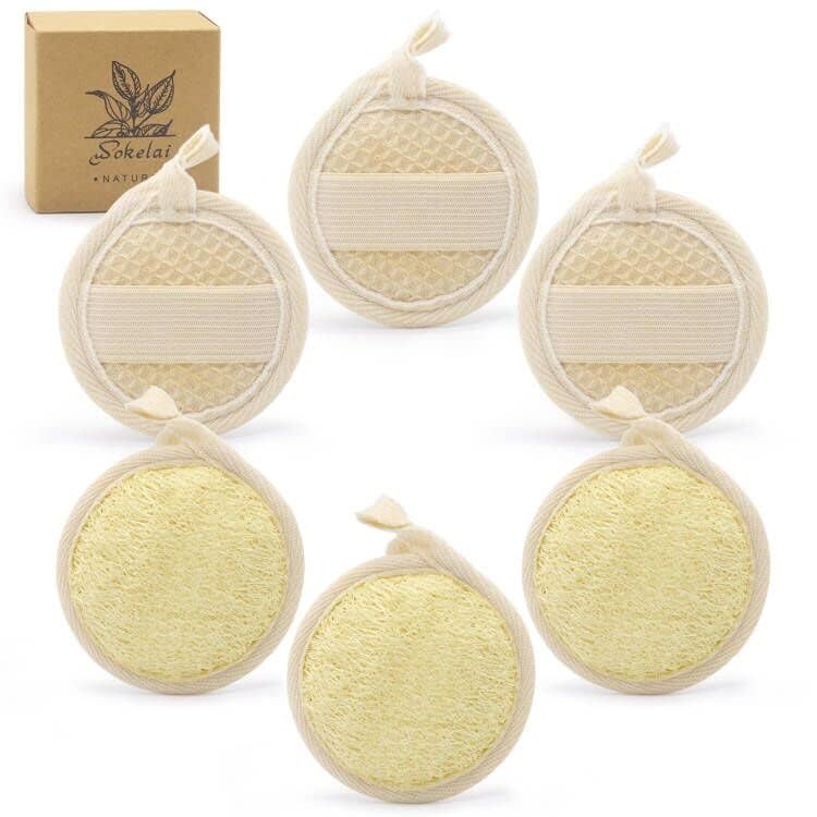wokelai Exfoliating Loofah Sponge Pads Face loofa Brush 6 Pack 3.15 inches Made of 100% Natural Luffa Body and Facial Scrub Pad Personal Care Close Skin for Men and Women for Bath Spa and Shower - Image 2