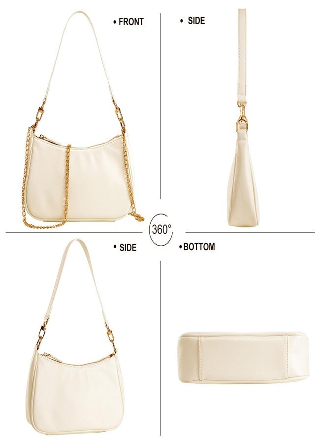 feujury Shoulder Bag for women Crossbody Bags Retro Classic Small Hobo Purse Clutch Tote Handbags with Zipper Closure (Beige) - Image 3