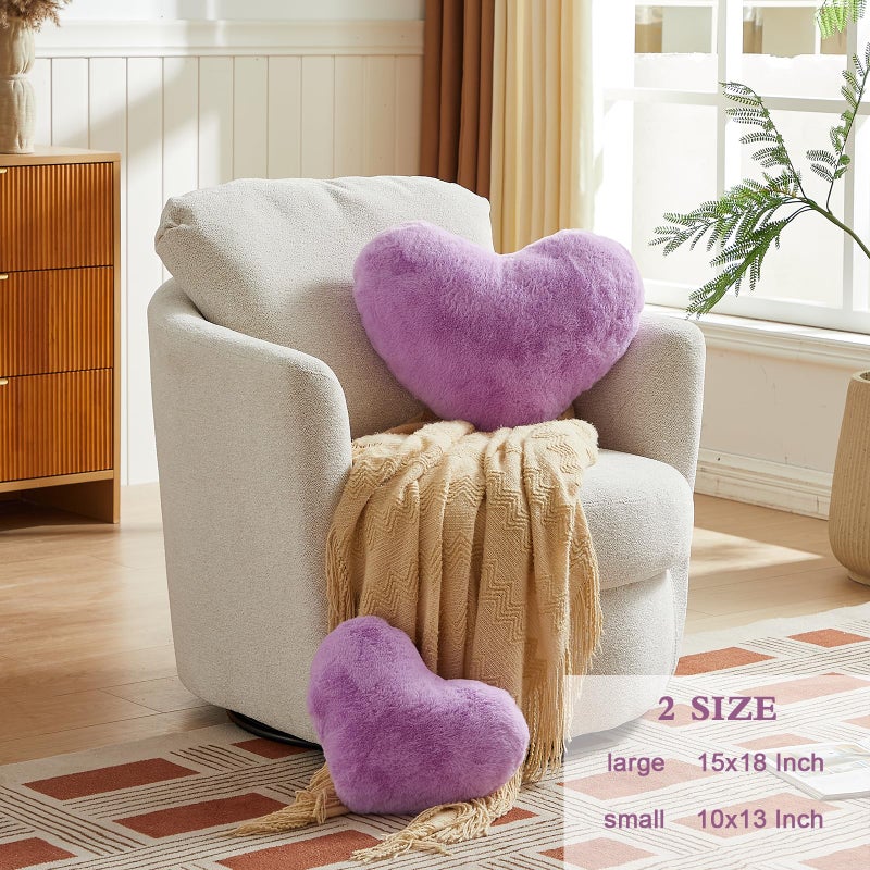 EastTree Heart Pillows  Purple Heart Shaped Pillows  Love Throw Pillows Gifts  Ultra Faux Rabbit Fur Soft Small Cute Fluffy Pillows  Women Girls Kid Living Room Decor 10x13 Inch - Image 2