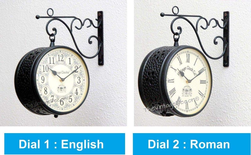 Vintage Clock Metal Handcrafted Jali Design Double Side Railway Station Clock With One Side English Other Side Roman Number (Black, 10 Inches Size) - Analog - Image 2