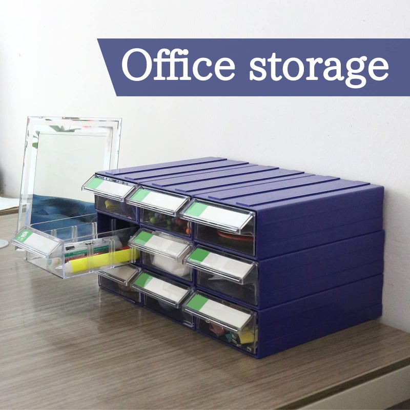 Laugh Cat 9pcs Sewing Craft Storage Box Hardware Craft Drawer Storage Cabinet Plastic Stacking Shelf With Divider Tag Cards Multifunctional Rack For Home Office Small Items (9, Blue) - Image 5
