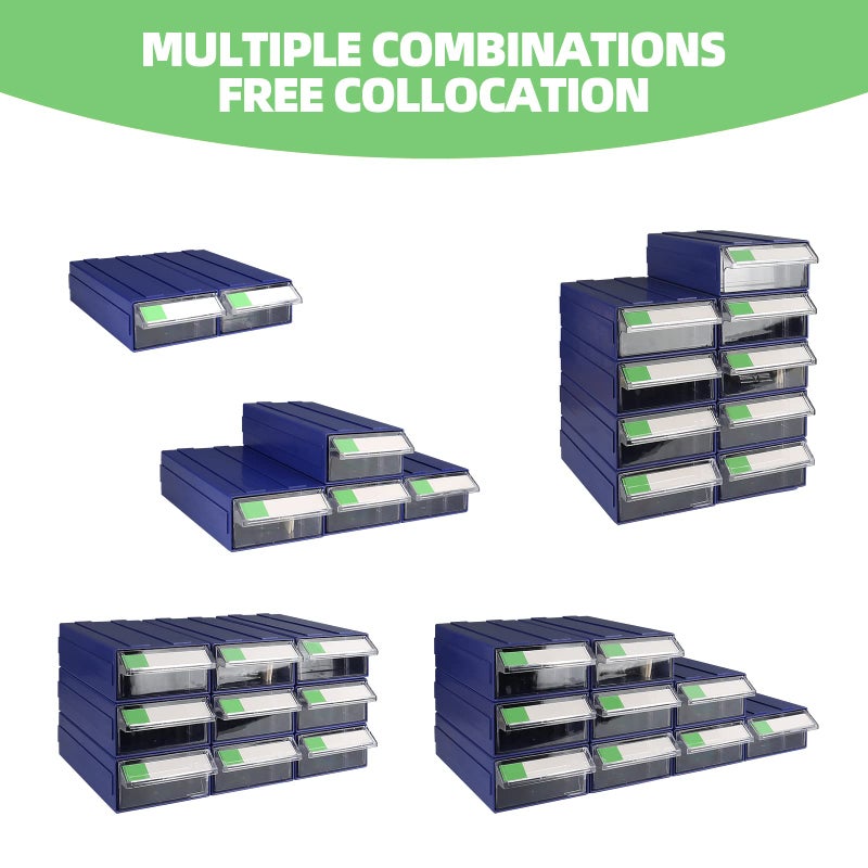 Laugh Cat 9pcs Sewing Craft Storage Box Hardware Craft Drawer Storage Cabinet Plastic Stacking Shelf With Divider Tag Cards Multifunctional Rack For Home Office Small Items (9, Blue) - Image 4