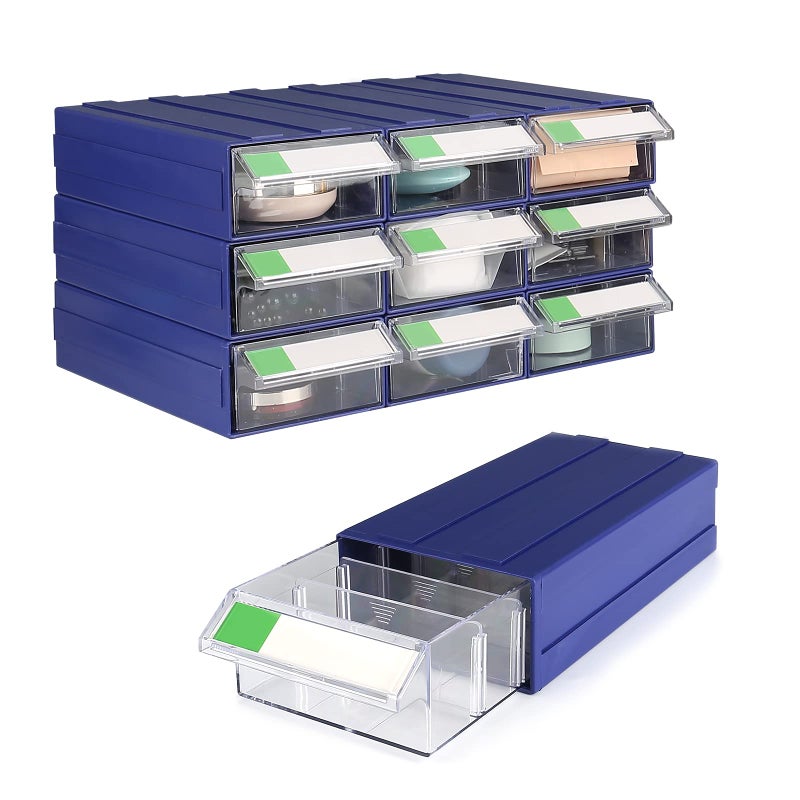 Laugh Cat 9pcs Sewing Craft Storage Box Hardware Craft Drawer Storage Cabinet Plastic Stacking Shelf With Divider Tag Cards Multifunctional Rack For Home Office Small Items (9, Blue) - Image 1